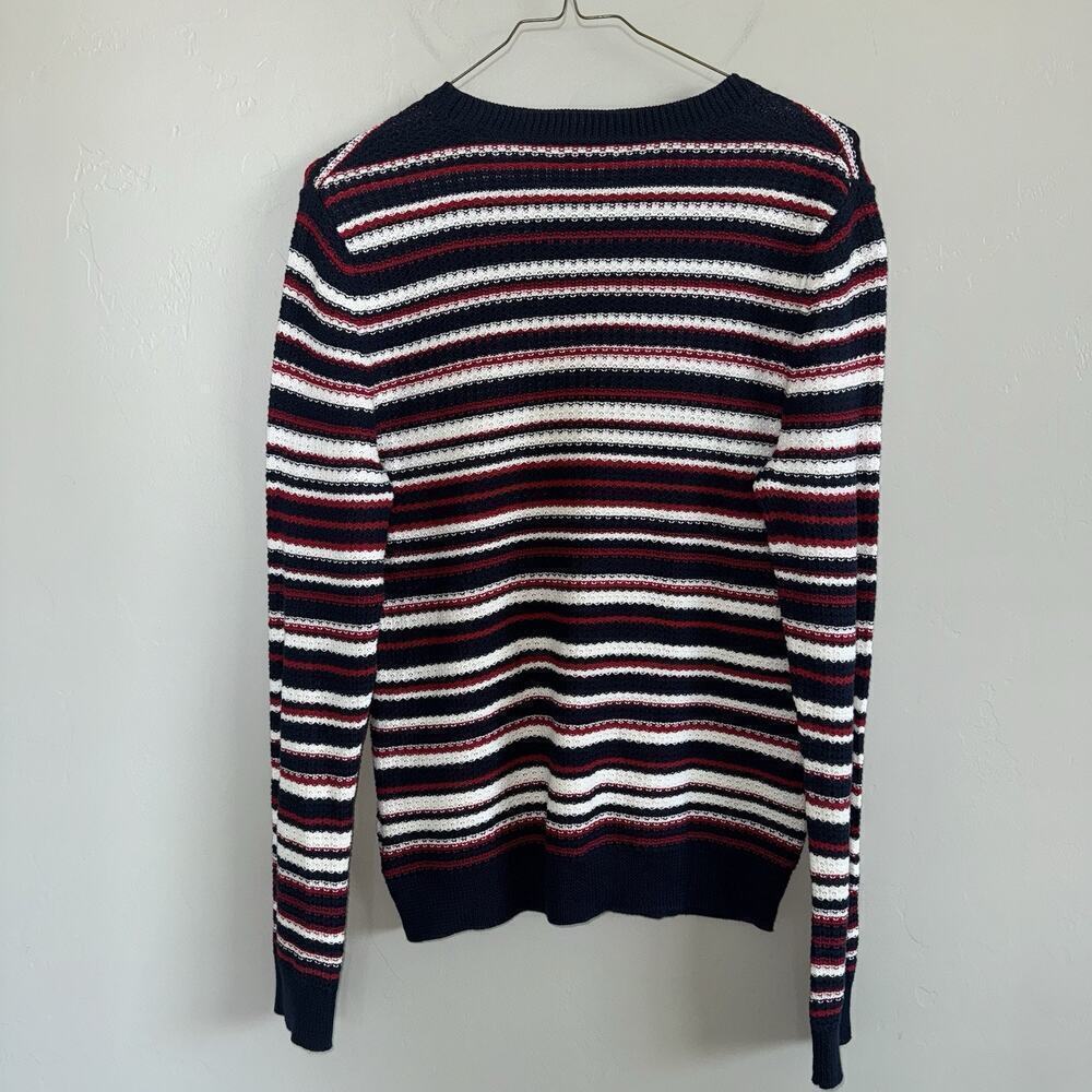 Brooks Brothers Striped Pointelle Cotton Sweater Size L Blue Red White - Picture 2 of 7